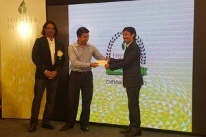 MirrAR founders receiving an award at a Founder Institute ceremony in Chennai