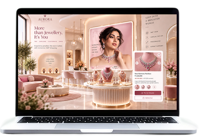 The Aurora jewellery virtual store open on a laptop