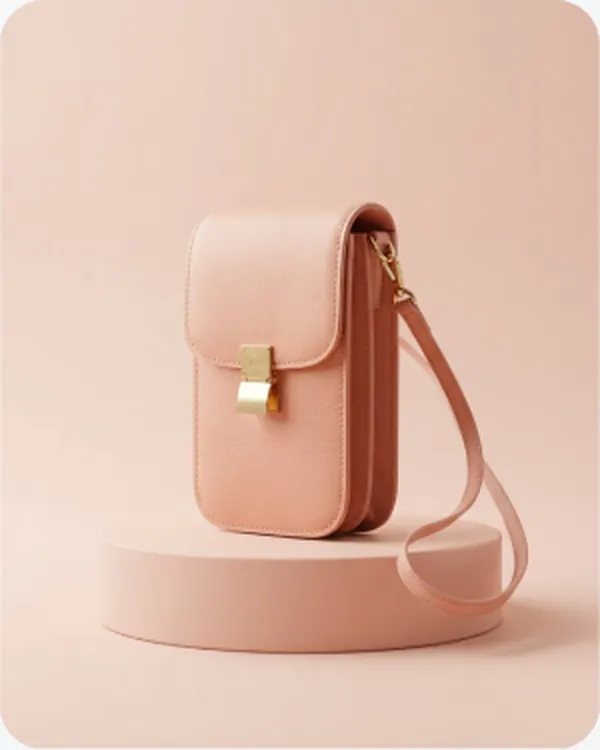 Pink crossbody bag on a pink ground