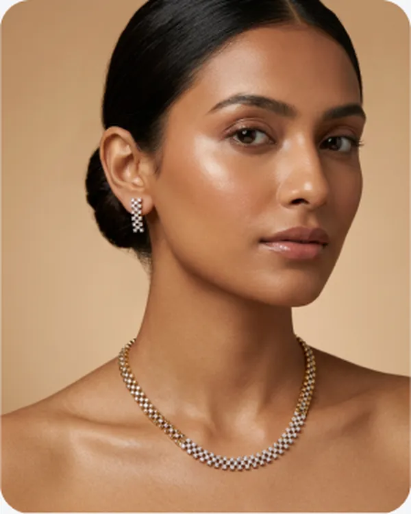 Close portrait of diamond drop earrings