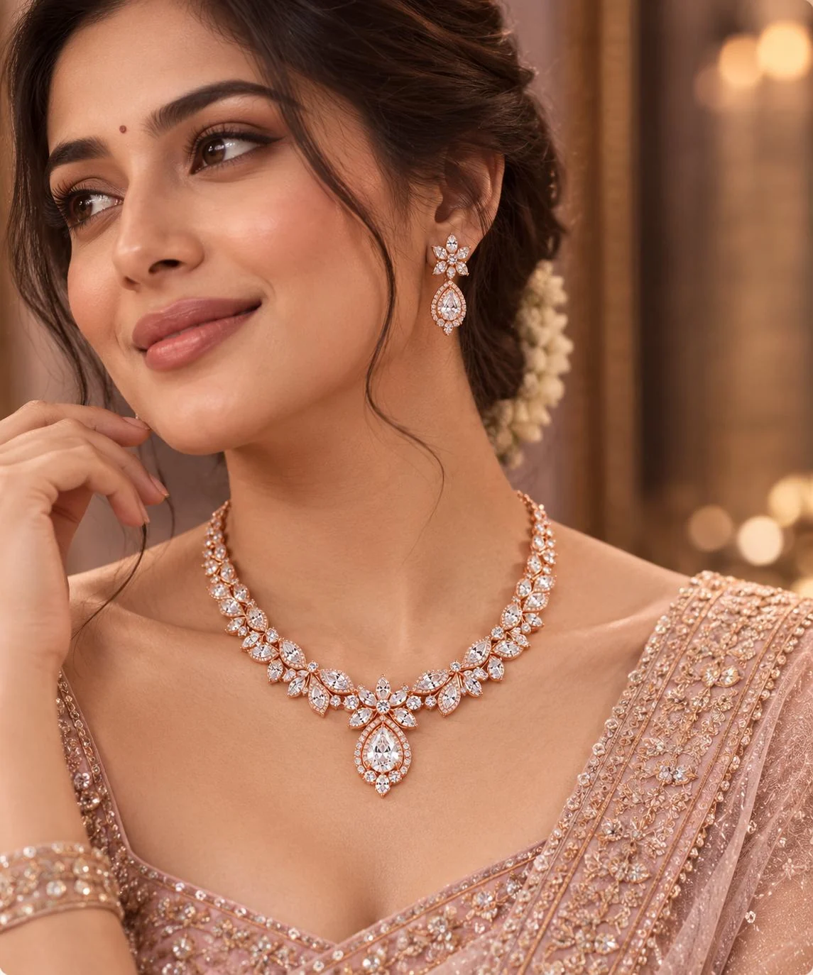 A model wearing the uploaded necklace